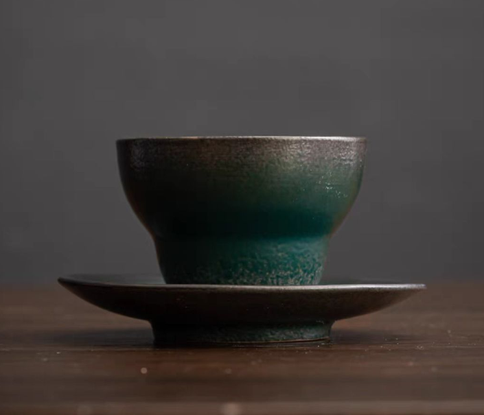 熱推日式復古粗陶茶杯（復古綠色）