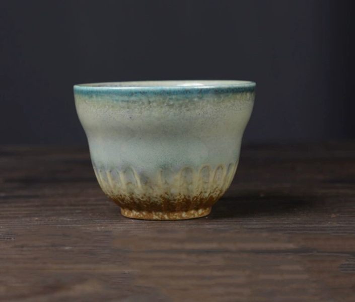 熱推復古陶瓷窯變茶杯單杯（漸變青）