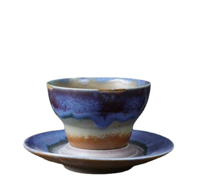 熱推日式復古粗陶茶杯（漸變藍色）