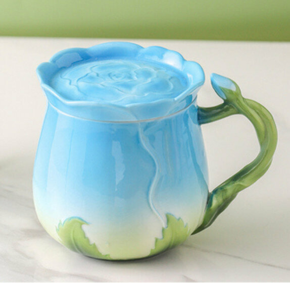 Hot push coffee cup (blue - no flowers on the lid)