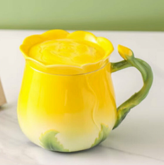 Hot push coffee cup (yellow - no flowers on the lid)