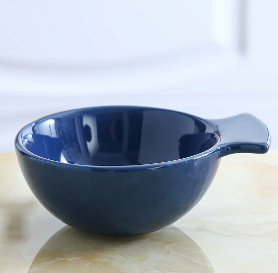 Popular ceramic bowl [glossy navy blue, large size]