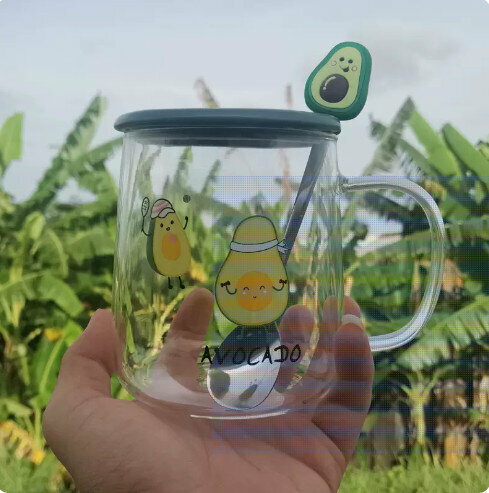 Popular Avocado Water Cup [Tennis Avocado Frosted Lid Silicone Spoon]