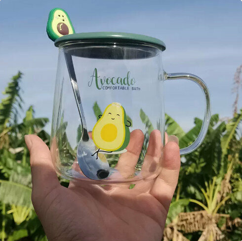 Popular Avocado Water Cup [Sleeping Avocado Frosted Lid Silicone Spoon]