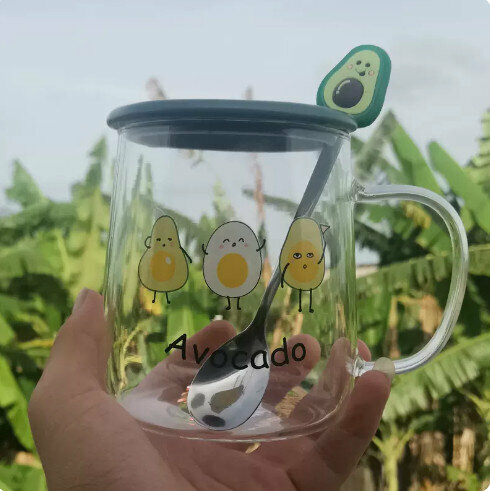 Popular Avocado Water Cup [Three Silicone Spoons with Frosted Avocado Covers]