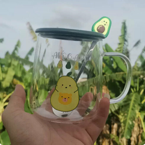Popular Avocado Water Cup [Big Belly Avocado Frosted Lid Silicone Spoon]