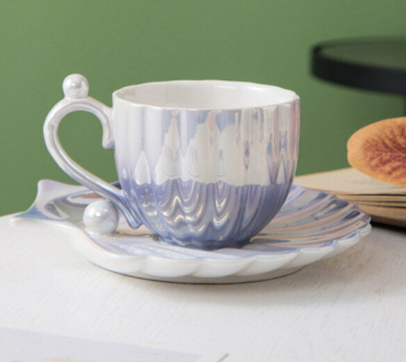 Popular coffee cup (gradient pearl purple, 1 cup, 1 saucer, 1 scoop)