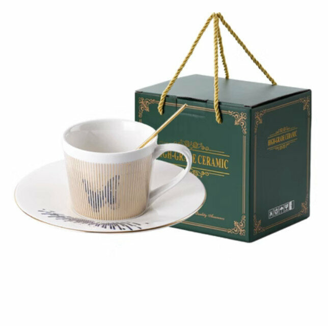 Popular coffee cup (new butterfly dance with gold cup, 1 cup, 1 saucer, 1 spoon)