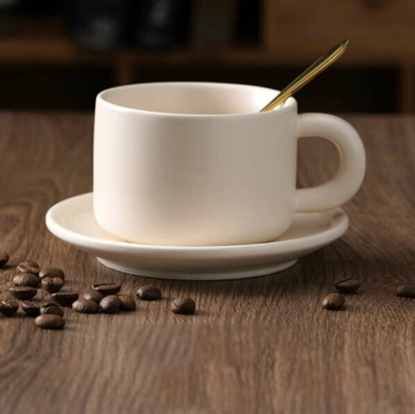 Popular coffee cup (beige, 1 cup, 1 saucer, 1 scoop)