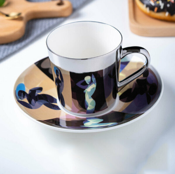 爆款咖啡杯（A-人體抽象畫-銀色-1杯1碟）