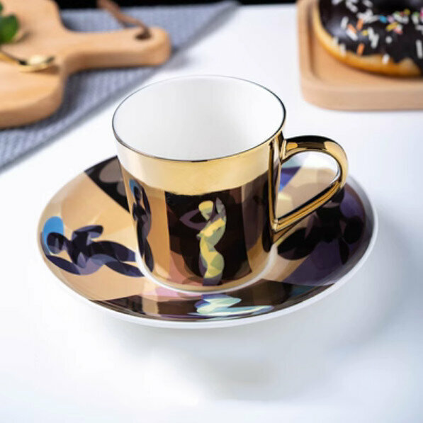 爆款咖啡杯（A-人體抽象畫-金色-1杯1碟）