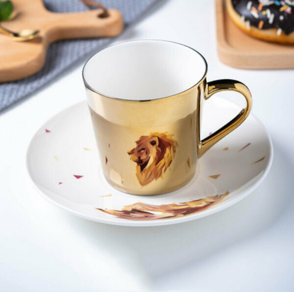 爆款咖啡杯（B-金獅-金色-1杯1碟）