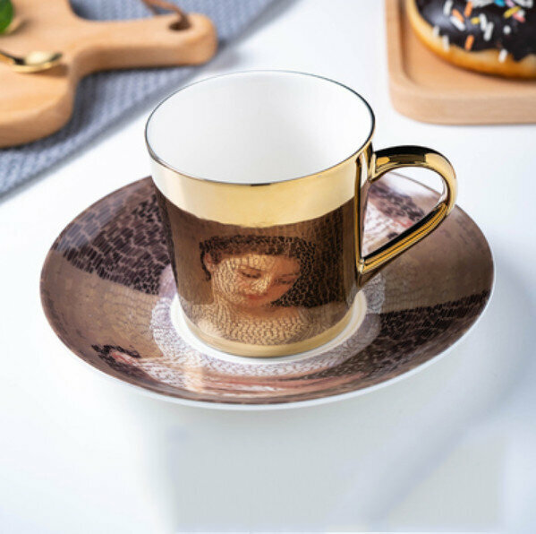 爆款咖啡杯（C-盤發美女-金色-1杯1碟）