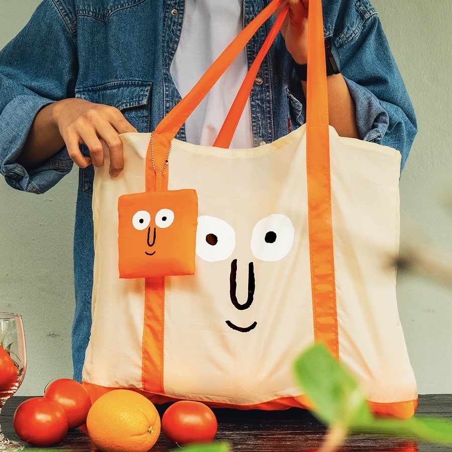 Nounou 橘色笑臉 購物袋