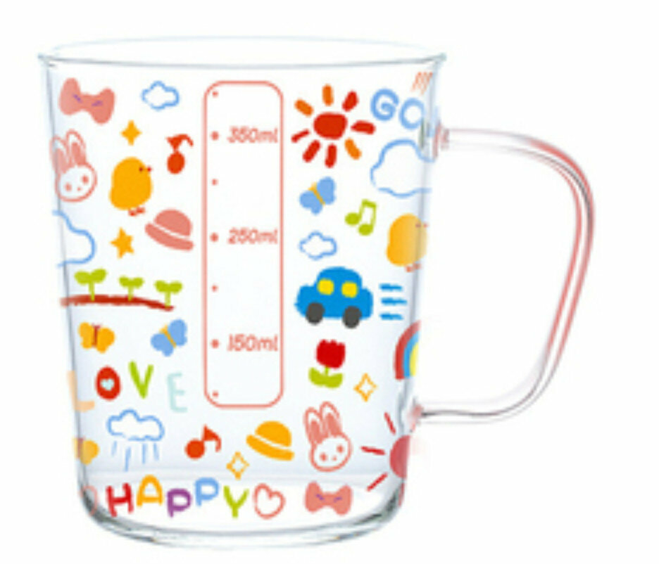 New graduated glass water cup [Pink Crayon Weather Glass 600ml]