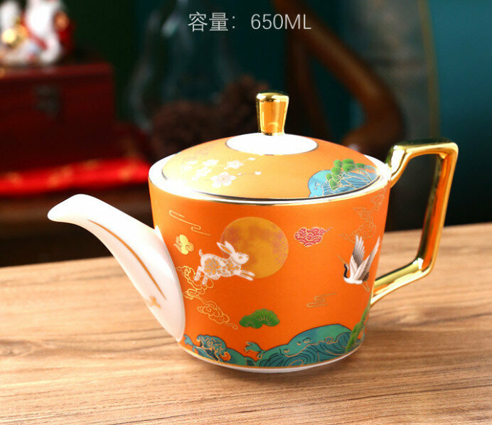 New Guochao ceramic cup coffee cup and saucer set (Guochao teapot single pot withered color)