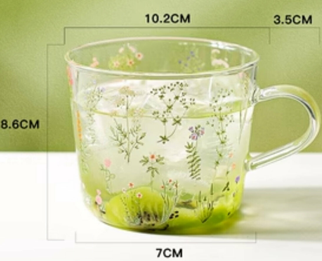 New graduated glass water cup [large capacity green cup]