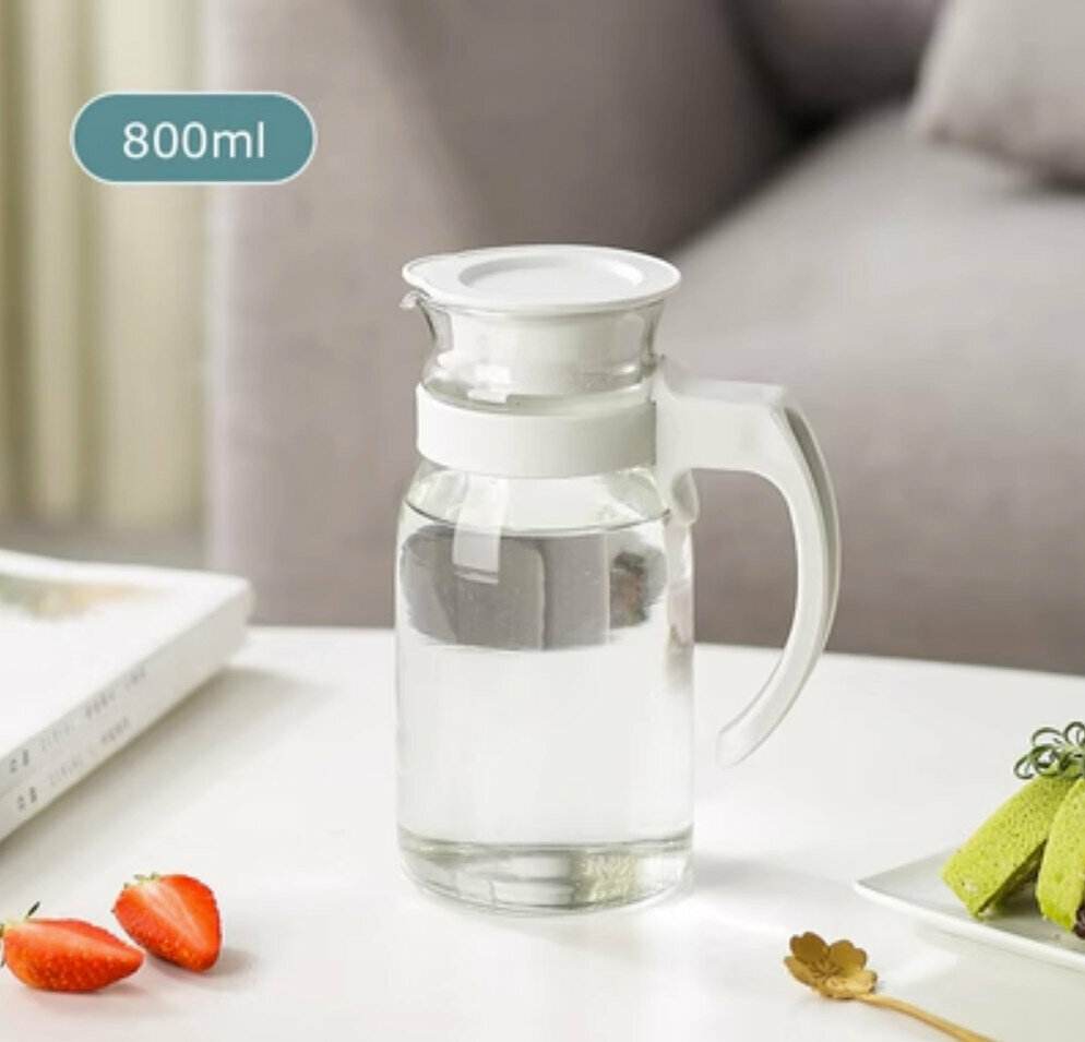 新款大容量玻璃涼水壺【800ml白】【杯口直徑9cm*19cm】