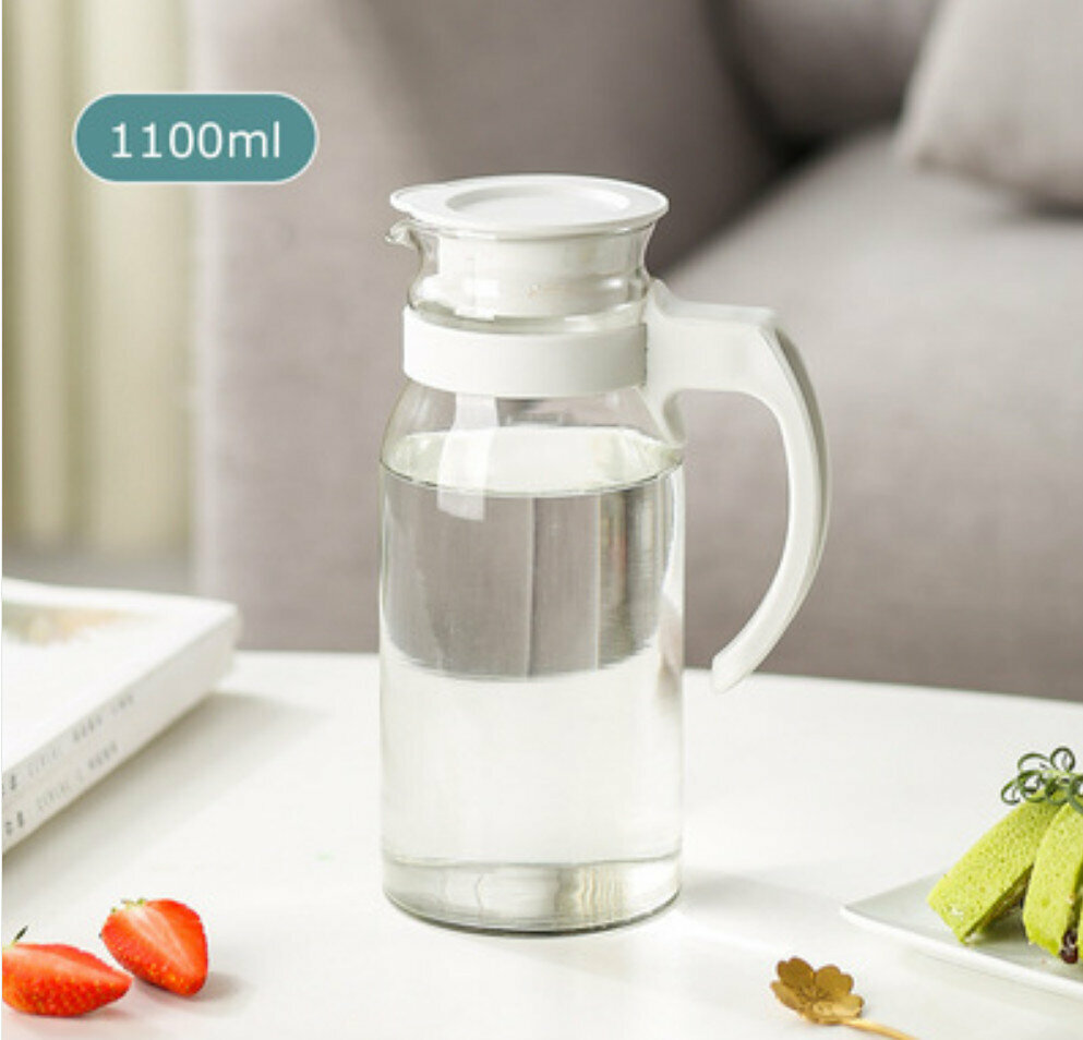 新款大容量玻璃涼水壺【1100ml白】【杯口直徑9cm*22cm】