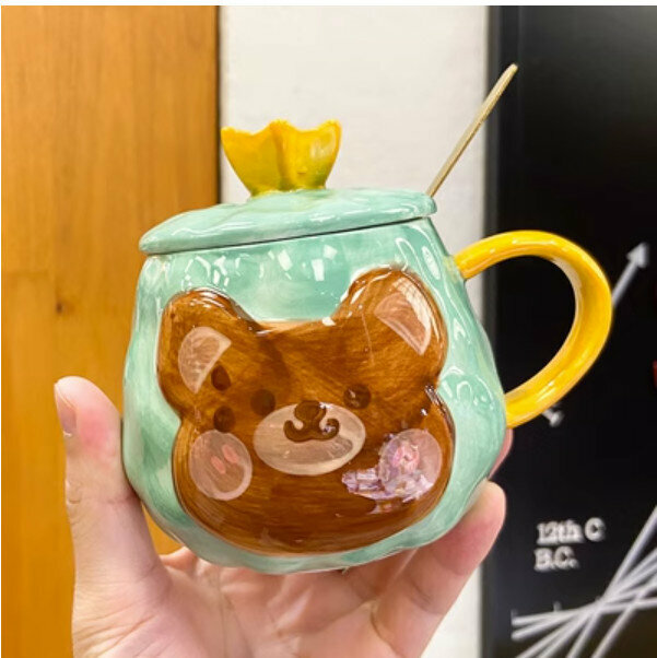 Hot selling cute water cup (green+lid+spoon)