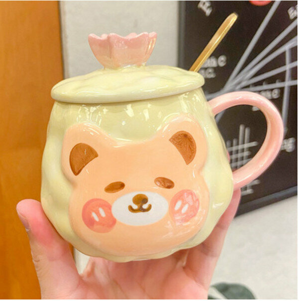 熱賣可愛水杯(黃色+蓋+勺) 