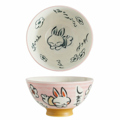 Hot Selling Ceramic Rice Bowl (Red Pink Lucky Rabbit 300ml)