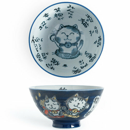 Hot Selling Ceramic Rice Bowl (Lucky Cat-Blue 360ml)