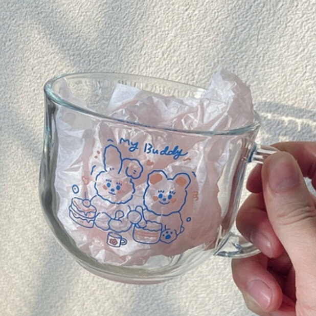 爆款ins風卡通玻璃水杯【小兔和小熊】