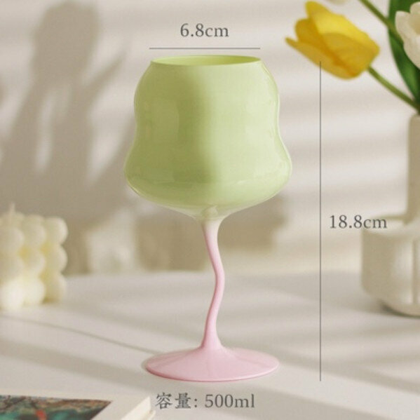 熱推馬卡龍彩色高腳水晶玻璃紅酒杯【綠粉色】