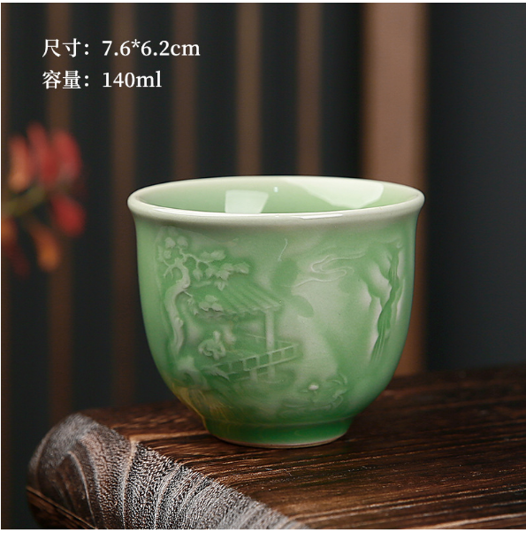 新款浮雕龍鳳茶杯（青瓷影雕【款式二】）