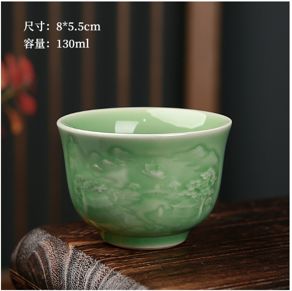 新款浮雕龍鳳茶杯（青瓷影雕【款式四】）