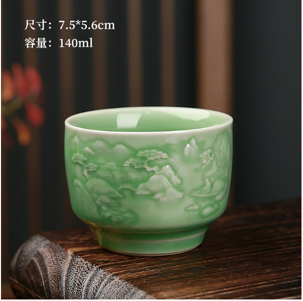 新款浮雕龍鳳茶杯（青瓷影雕【款式五】）