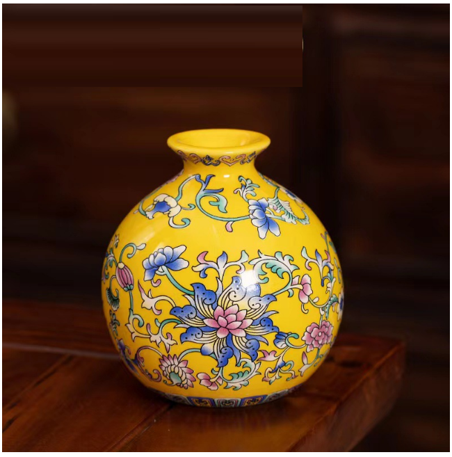 New ceramic enamel mini flower vase (enamel imperial yellow [Wealth Vase])