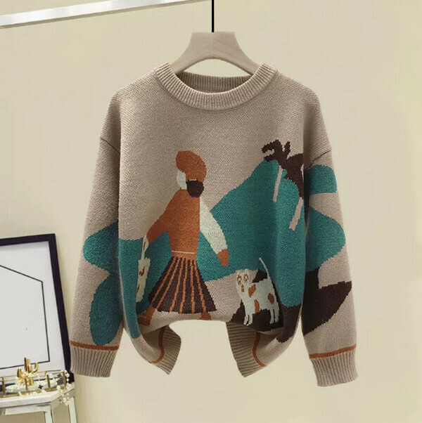 Fat mm to cover the flesh and show thin sweater#Single piece (coffee color) [M-4XL size] [Contact customer service to confirm the size after placing an order]]