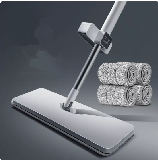 New flat mop (white) (4 mops in total) (Specifications: handle plate size: 36*10CM, rod length: about 133CM)