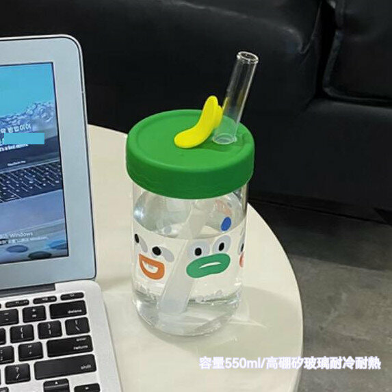新款家用耐高溫帶蓋玻璃杯（大嘴杯綠蓋）
