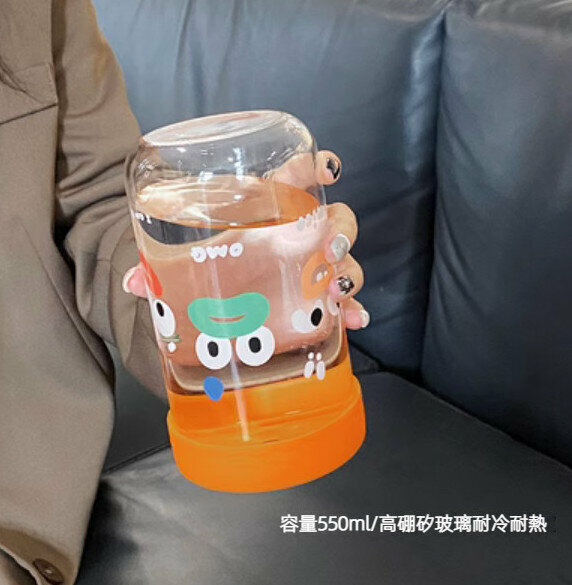 新款家用耐高溫帶蓋玻璃杯（大嘴杯橘蓋）
