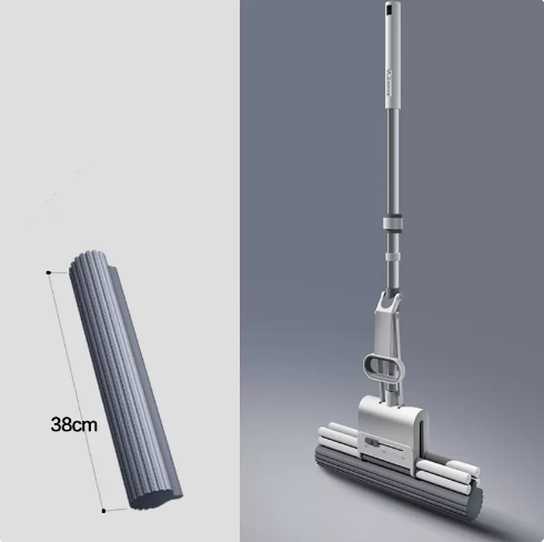 New hand-washable absorbent sponge mop (ice peak white) (one pole, 2 heads) (specifications: total mop length: 132CM, collodion head length: 38CM)