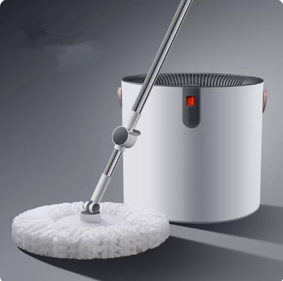 New hand-washable spin mop (Bingfeng white) (reinforced rod + plastic plate + plastic basket + 2 mop heads) (Specifications: mop telescopic length: 99-127CM, mop bucket size: 27.5*33CM, mop head size: 35*4.5 CM)