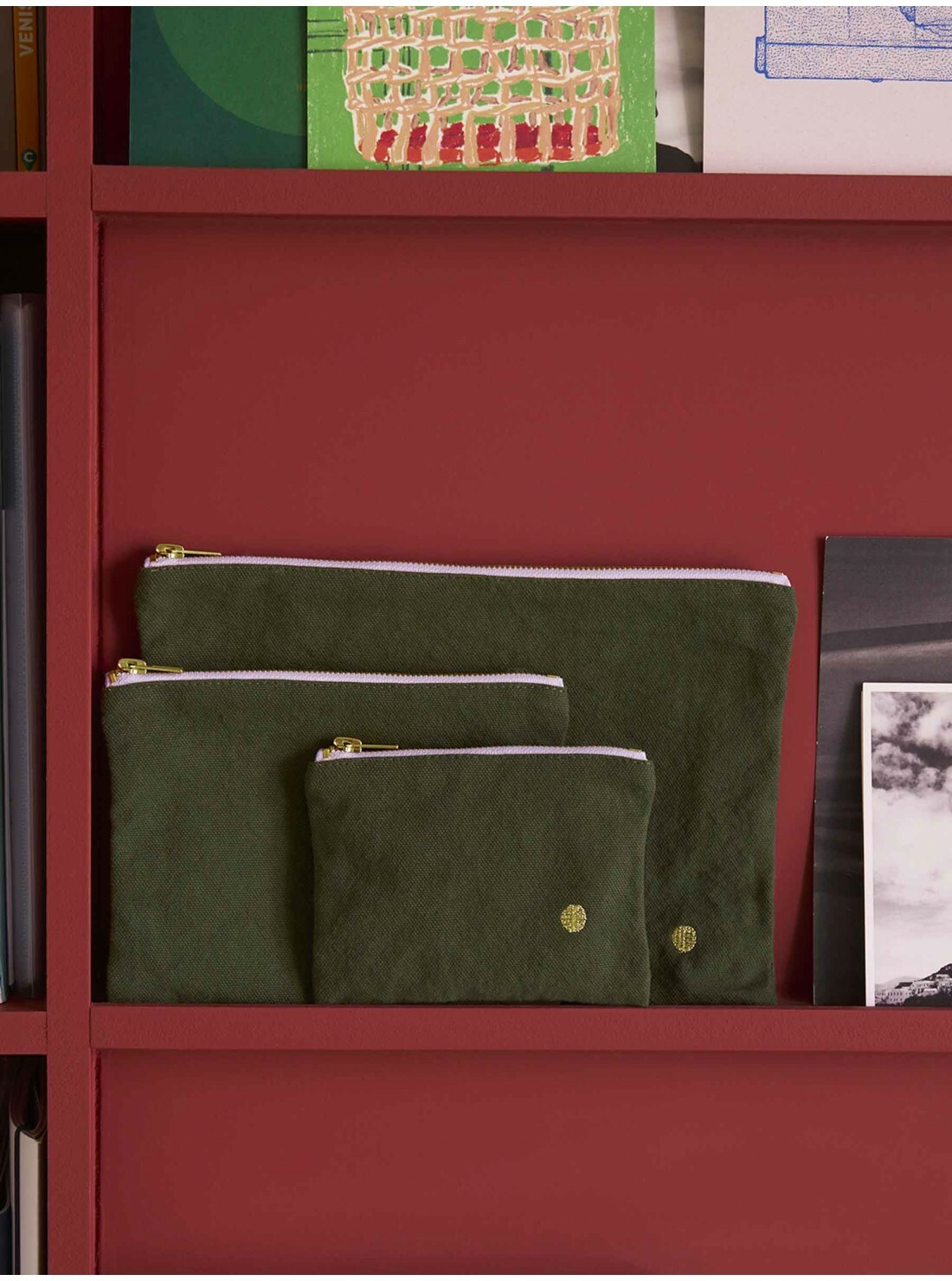 (預購4/30)法國La cerise sur le gâteau 有機棉防水分類收納袋-橄欖綠(中)