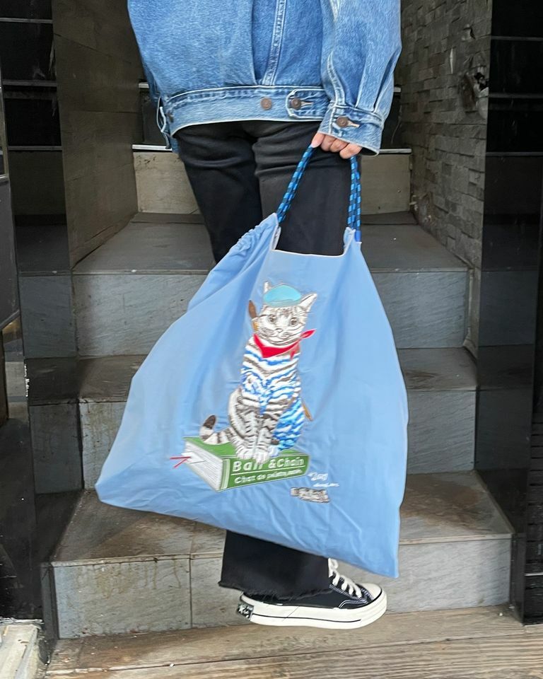 Ball＆Chain 刺繡環保購物袋 L號 - 淺藍 (31310926)