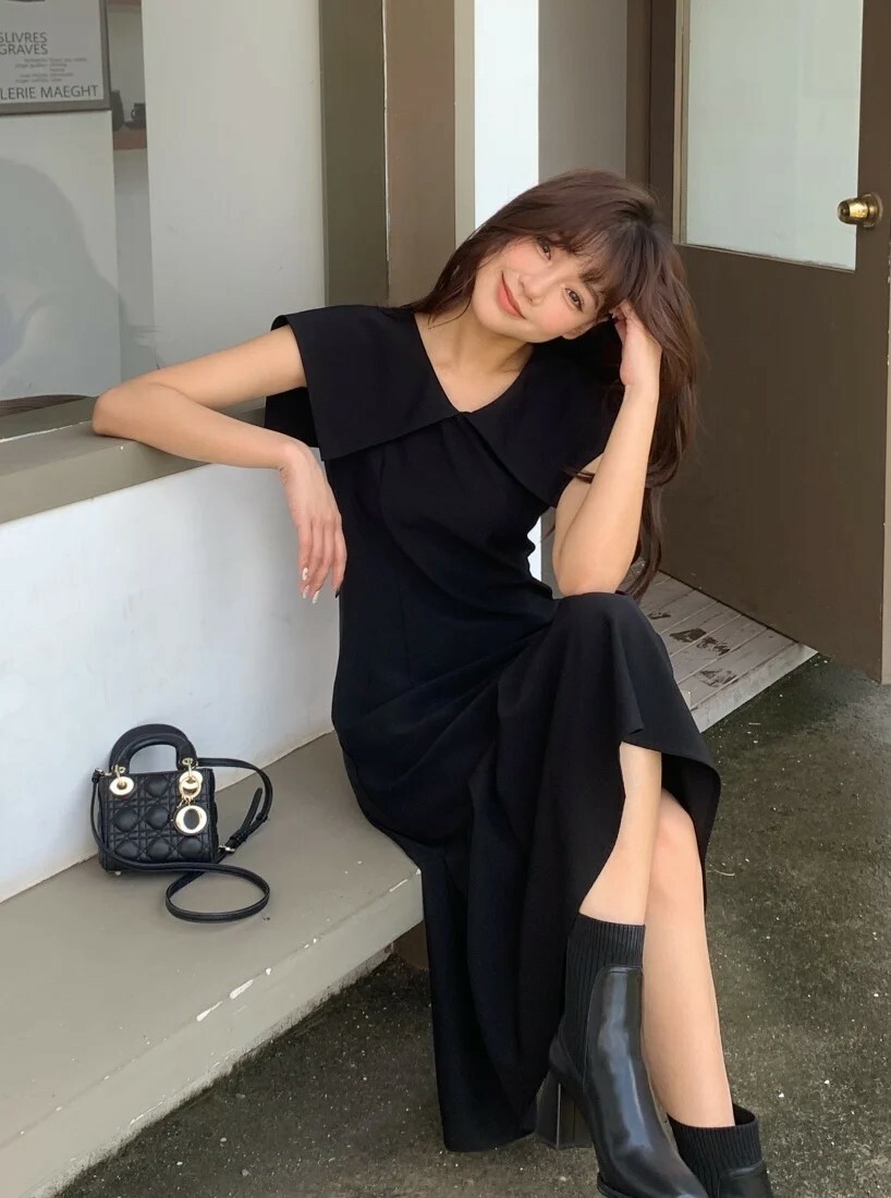 氣勢感大領片造型無袖魚尾裙長洋裝S-M (Elegant & Love)