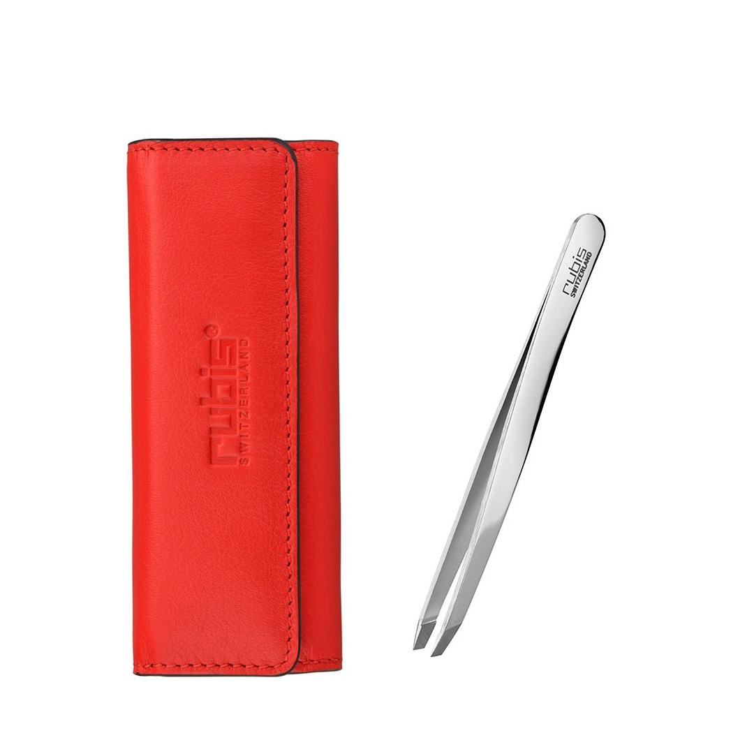 Rubis 紅色真皮皮套配經典閃亮鑷子及鏡子