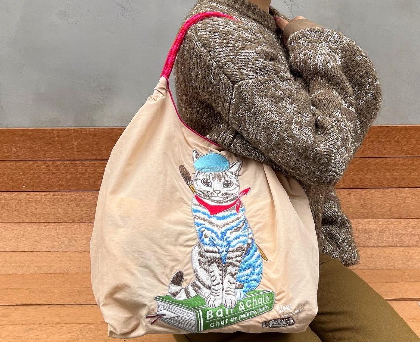 Ball＆Chain 刺繡環保購物袋 L號 - 卡其 (31310903)