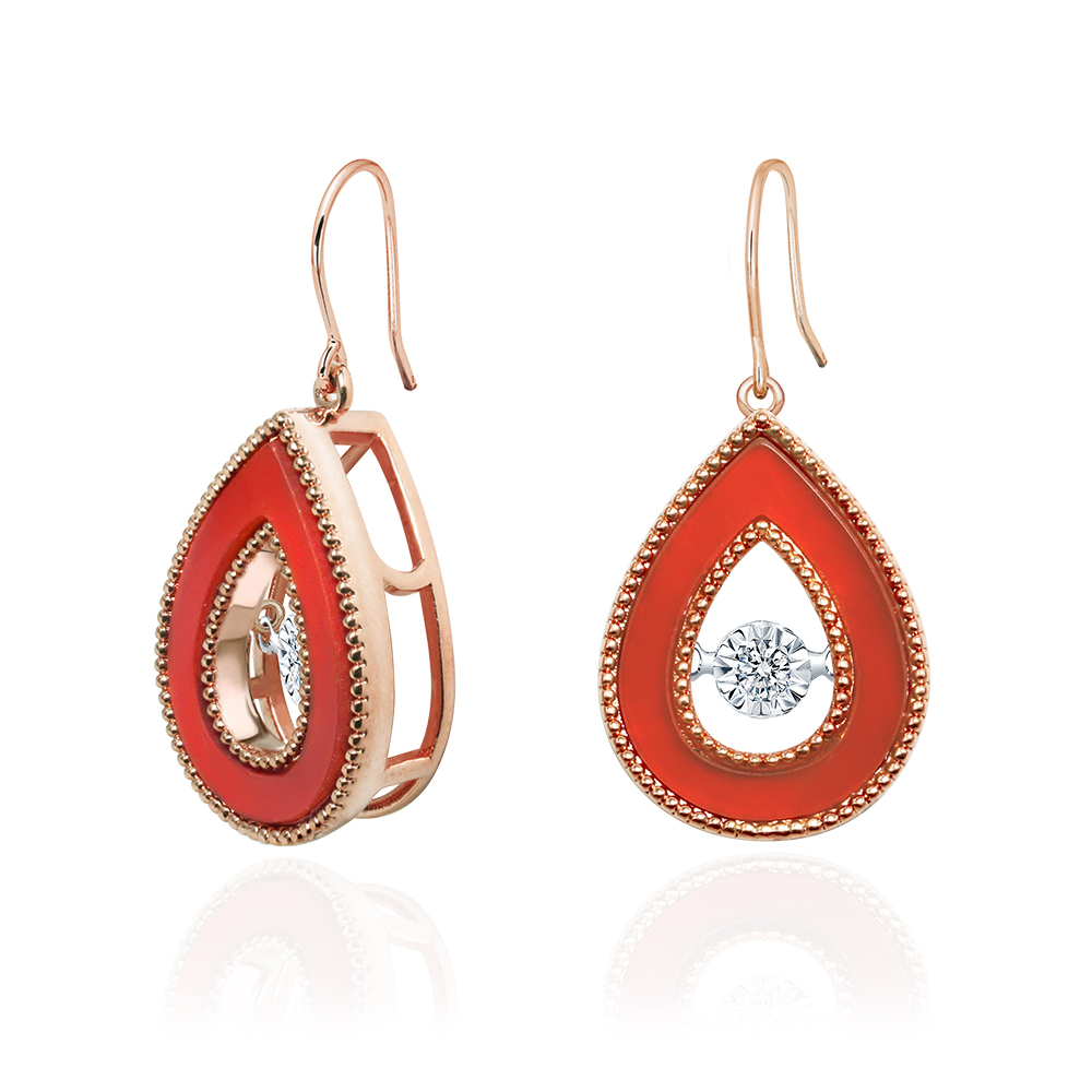 18K玫瑰金紅瑪瑙水滴靈動耳環