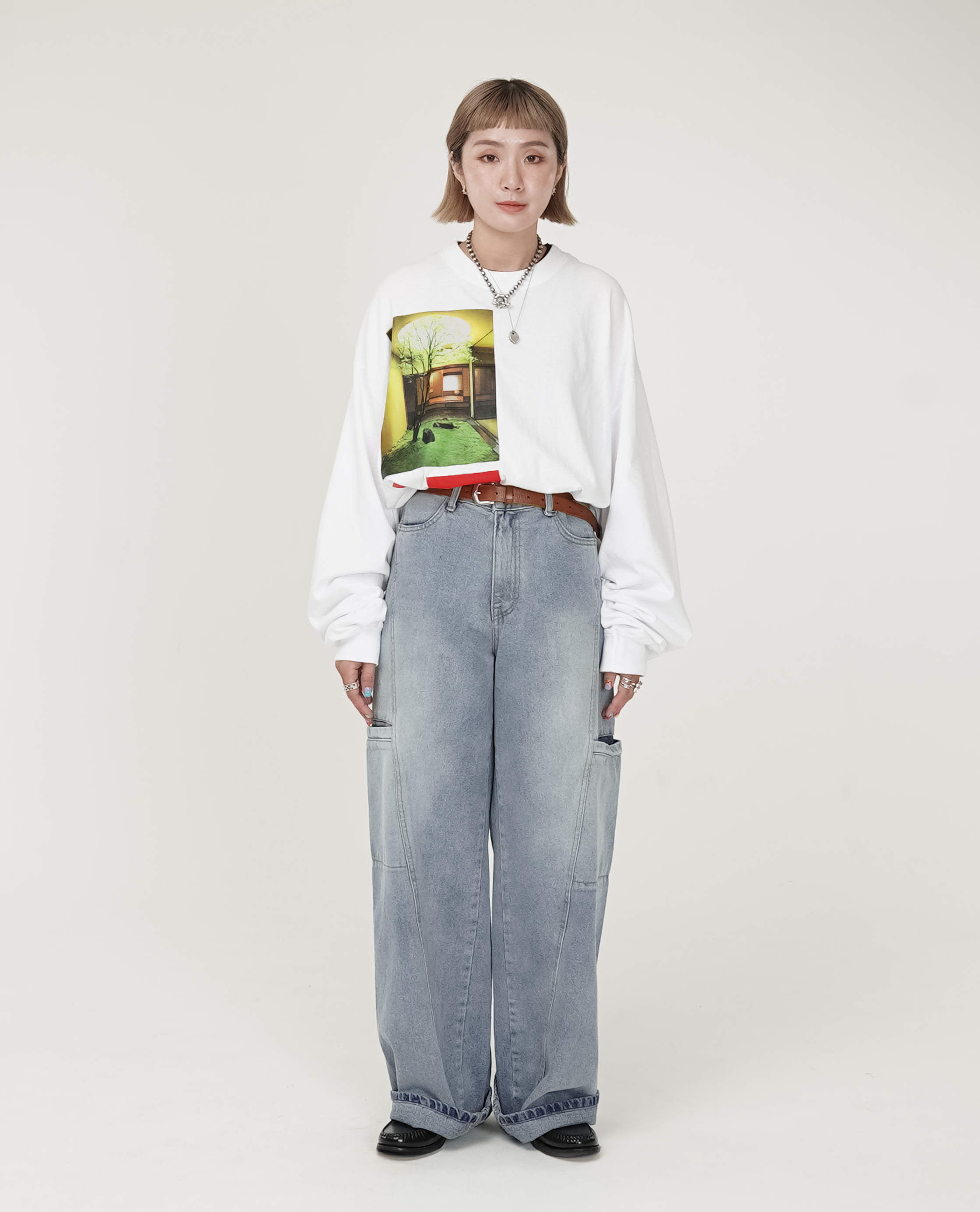 前斜車線切口口袋牛仔