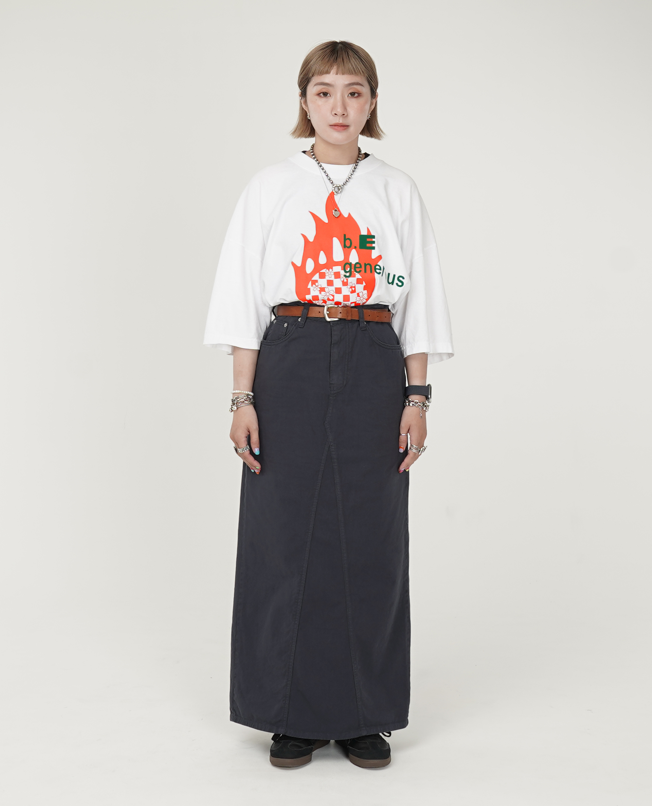 後大開衩高腰裙