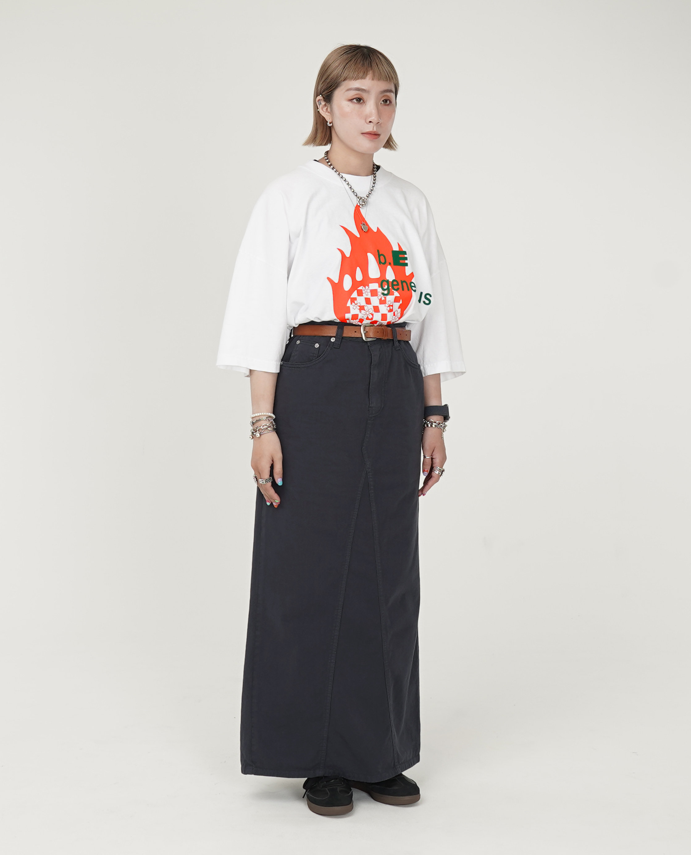 後大開衩高腰裙