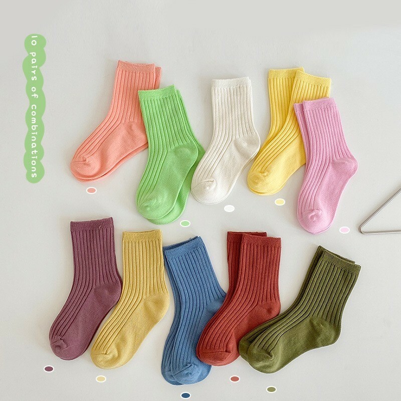 現貨｜M(3-5歲) 10雙混色純色中筒襪🧦