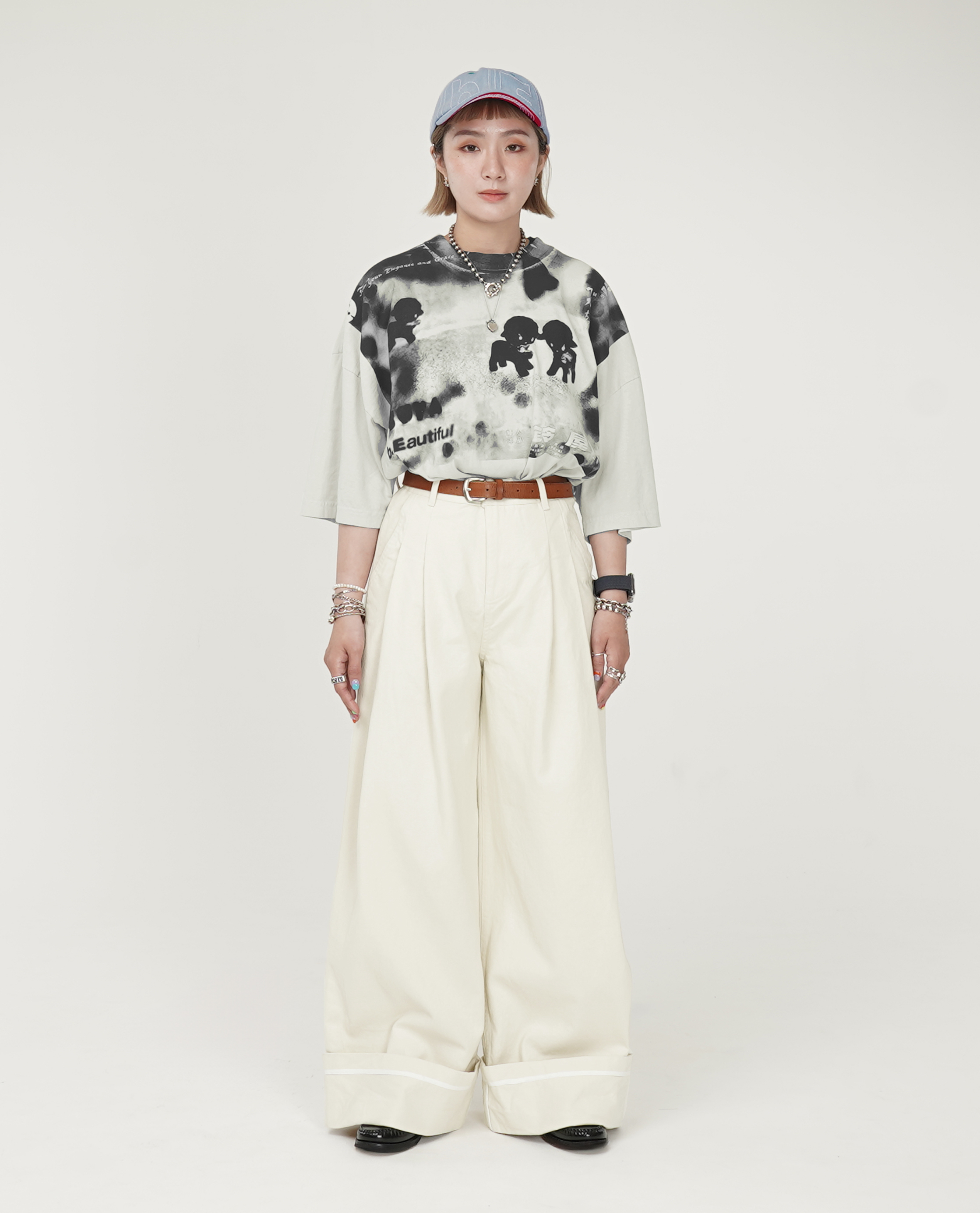 前4摺落地褲管大反摺褲